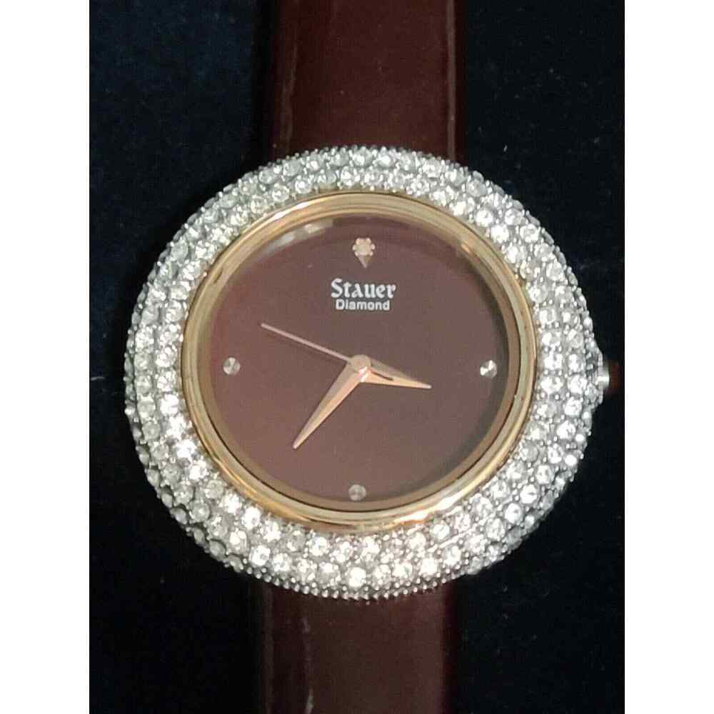 Stauer Women's Diamond Watch Brown Face Smooth Leather Wrist Band SR130BR NEW